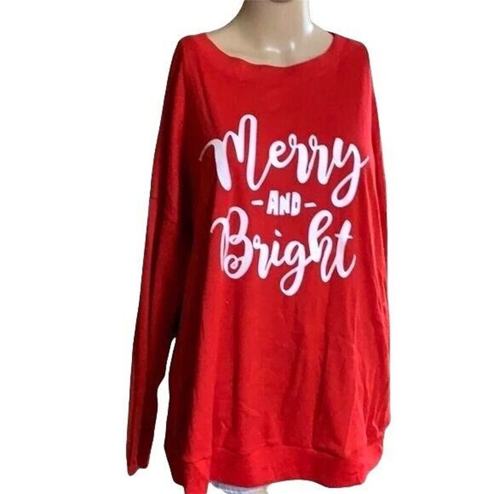 Leo Rosi Womens Sweatshirt Christmas Holiday Graphic Print Merry and Bright Lrg